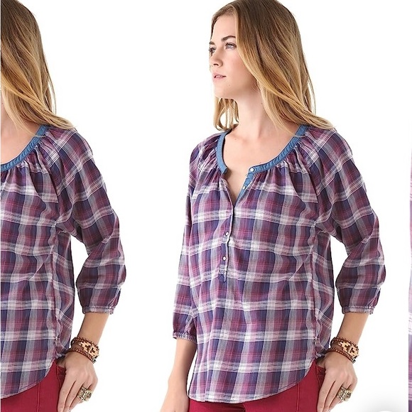 Masion Scotch  Pretty & Plaid 3/4 Sleeve Top. (M) - Picture 8 of 16